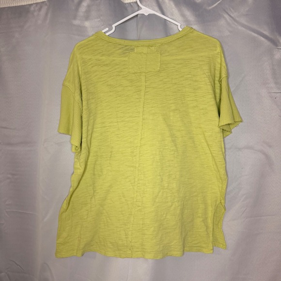 Free People Washed Out Slub Knit Textured Sleeve Tee Shirt Yellow XS - Picture 7 of 7